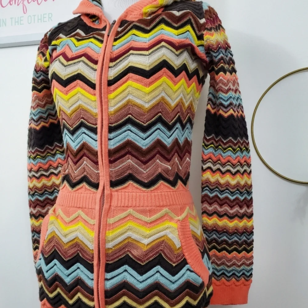 Missoni Classic Orange Creamsicle Chevron Striped Sweater Hoodie
